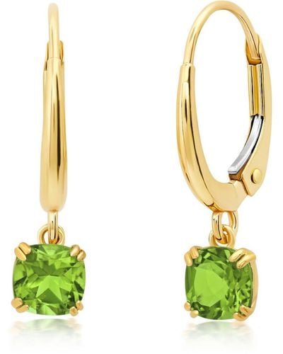 Nicole Miller 10k White Or Yellow Gold Cushion Cut 5mm Gemstone Dangle Lever Back Earrings - Multicolor