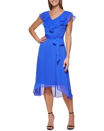 DKNY Ruffle Sleeveless Midi Dress - Blue