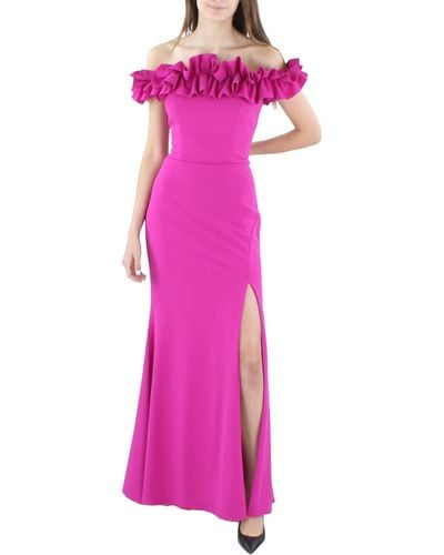 Xscape Knit Off-the-shoulder Evening Dress - Pink