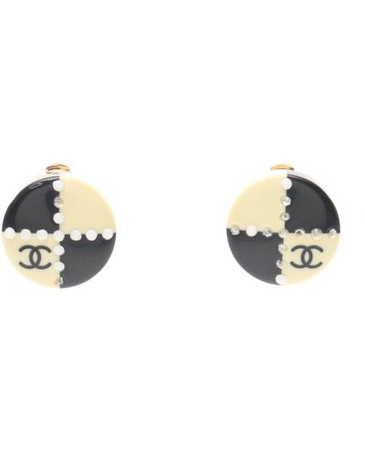 Chanel Coco Mark Earrings Gp Rhinestone Gold Ivory 02a - Metallic