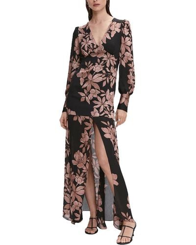 Mng Ximena Floral Front Slit Maxi Dress - Black
