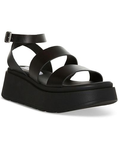 Steve Madden Tenys Leather Ankle Strap Platform Sandals - Black