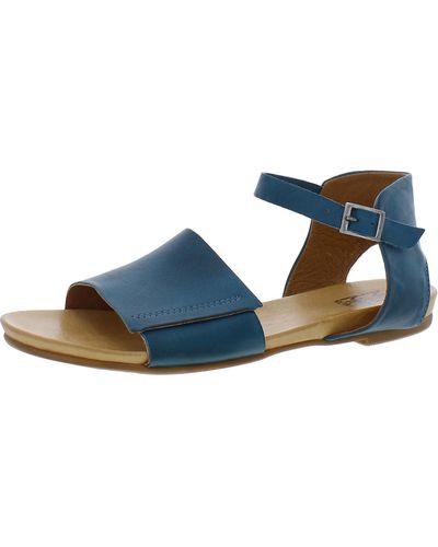 Miz Mooz Alanis Leather Ankle Strap Flat Sandals - Blue