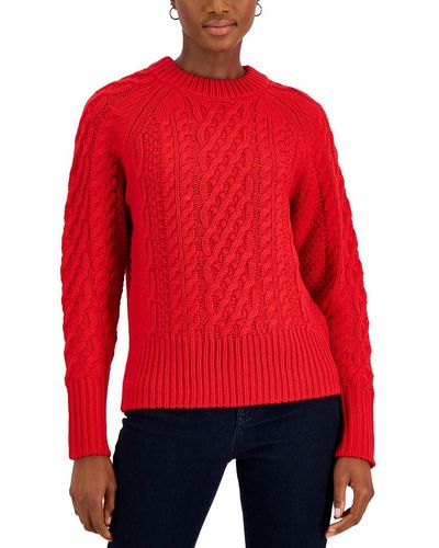 Style & Co. Cable Knit Pattern Pullover Top - Red