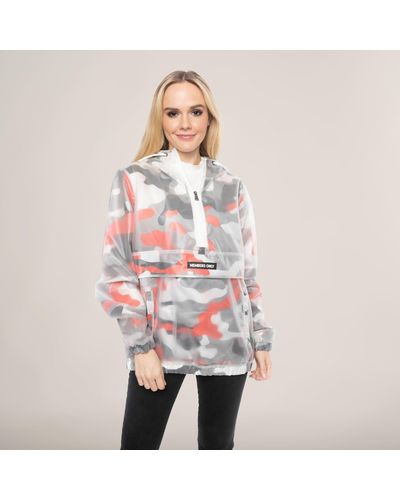 Members Only Translucent Camo Print Popover Oversized Jacket - Red