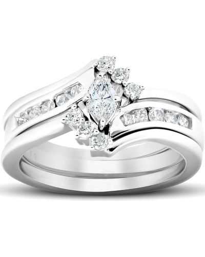 Pompeii3 1/2 Ct Marquise Diamond Engagement Trio Wedding Ring Set - Metallic