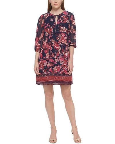 Vince Camuto Plus Floral Print Knee Shift Dress - Red