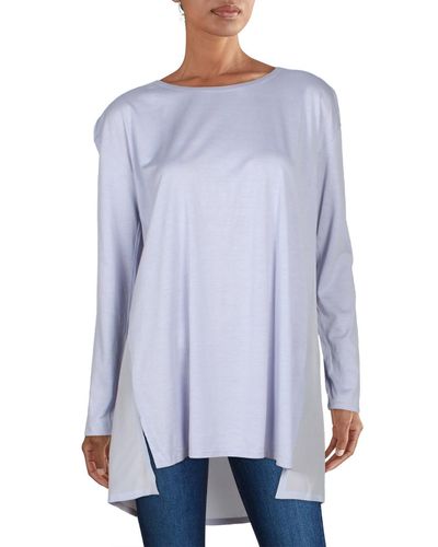 Eileen Fisher Jeweled Neck Tunic Blouse - Blue
