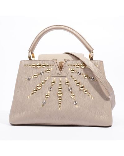 Louis Vuitton Studded Capucines Pm Taurillon Leather - Natural