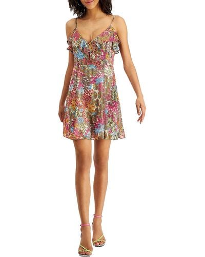 BarIII Floral Mini Fit & Flare Dress - Multicolor