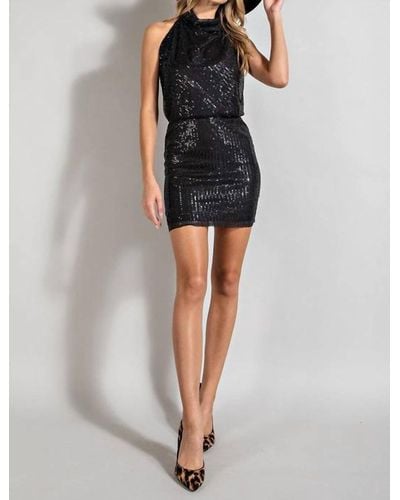 Eesome Sequin Halter Mini Dress - Black