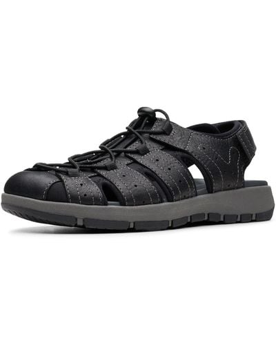 Clarks Brixby Cove Leather Cushioned Fisherman Sandals - Black
