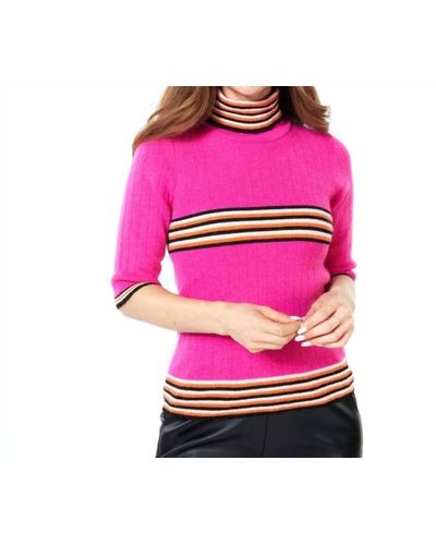 EsQualo Scallop & Stripe Edge Turtleneck Sweater - Pink