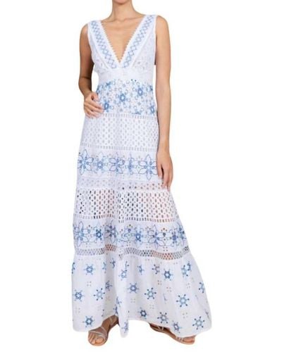 Temptation Positano Appia Embroidered Cotton Dress - Blue