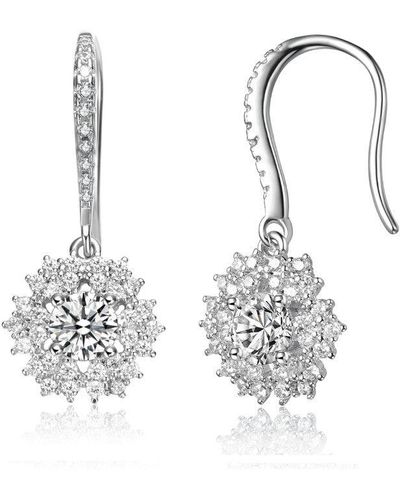 Rachel Glauber White Gold Plated With Cubic Zirconia Snowflake Cluster Drop Earrings With Wire Hooks