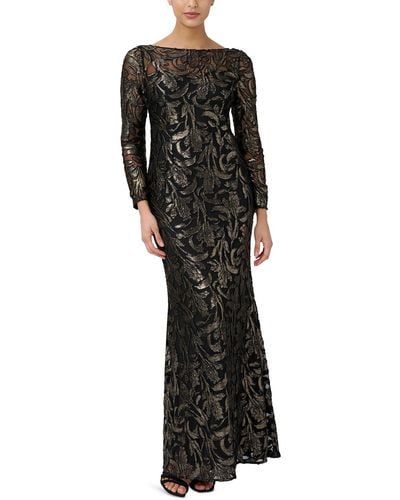 Adrianna Papell Metallic Long Evening Dress - Black