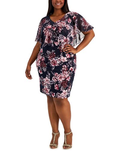Connected Apparel Plus Floral Midi Sheath Dress - Red