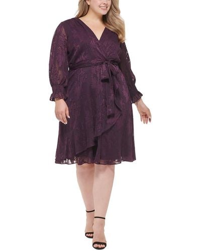 Jessica Howard Plus Chiffon Jacquard Fit & Flare Dress - Purple