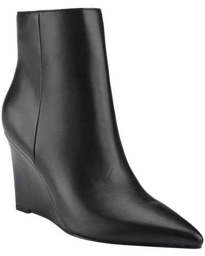 Marc Fisher Wendel 2 Faux Leather Wedge Ankle Boots - Black