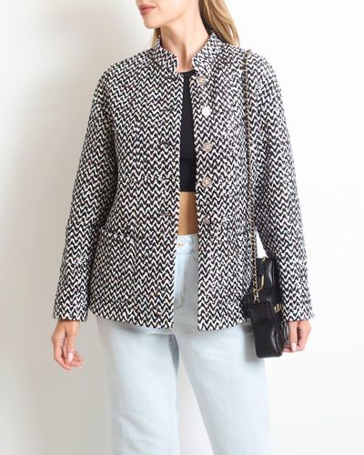 Chanel 23a Multi-colour Sequin Mid Collar Tweed Jacket - Gray