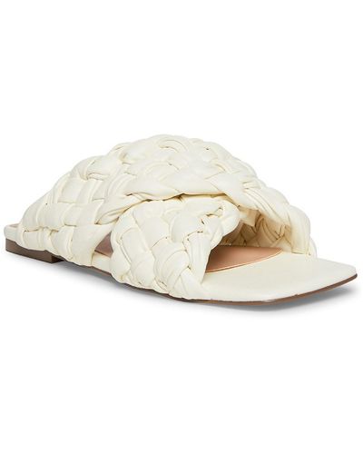 Steve Madden Marina Faux Leather Square Toe Flat Sandals - White