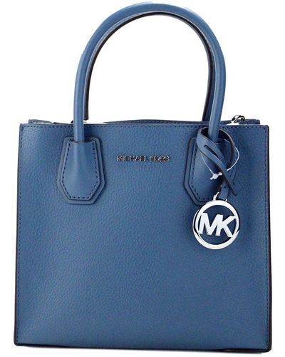 Michael Kors Mercer Medium Pebble Leather Messenger Crossbody Bag - Blue