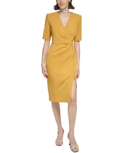 Calvin Klein Pleated Polyester Sheath Dress - Yellow