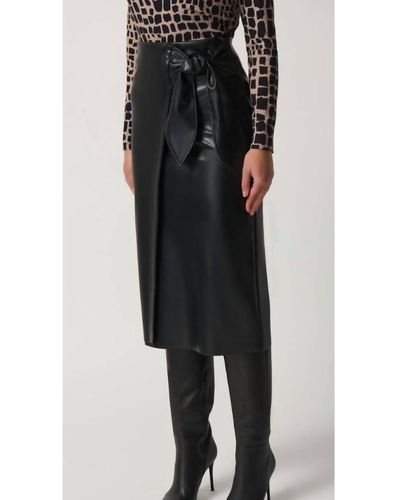 Joseph Ribkoff Faux Leather Tie Wrap Skirt - Black