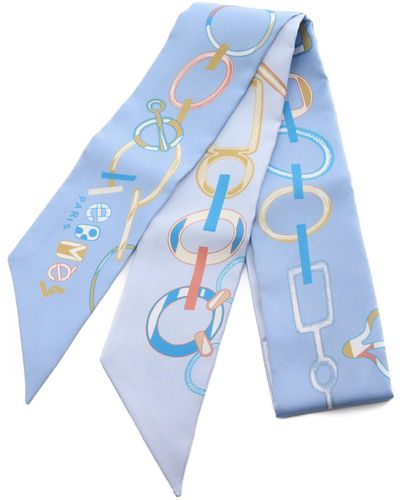 Hermès Twilly Do Re Boucles Ribbon Scarf Silk Light Color - Blue