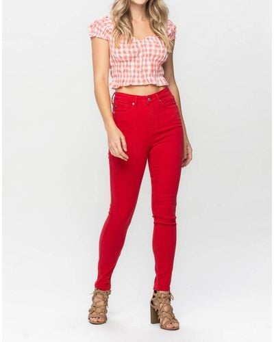 Judy Blue High Waist Garment Dyed Control Top Skinny Jean - Red