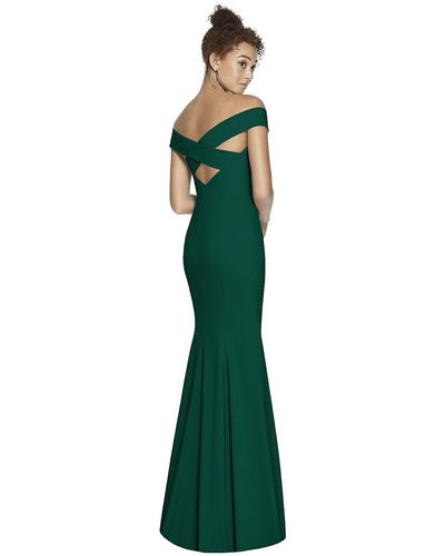 Dessy Collection Off-the-shoulder Criss Cross Back Trumpet Gown - Green