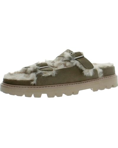 Dolce Vita Faux Leather Faux Fur Lined Slide Sandals - Green