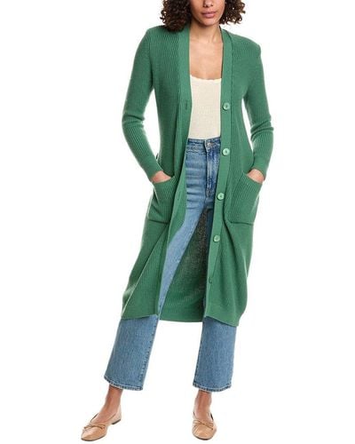 Minnie Rose Belted Long Shaker Cashmere-blend Cardigan - Green