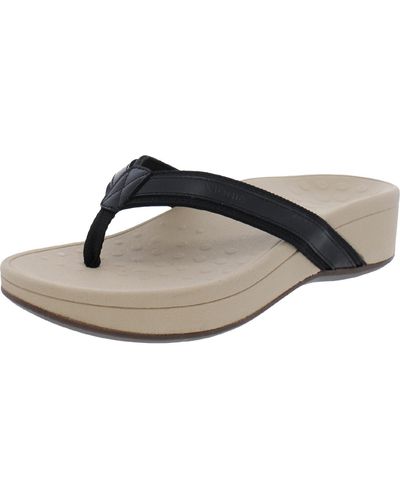 Vionic High Tide Leather Wedge Thong Sandals - Multicolor