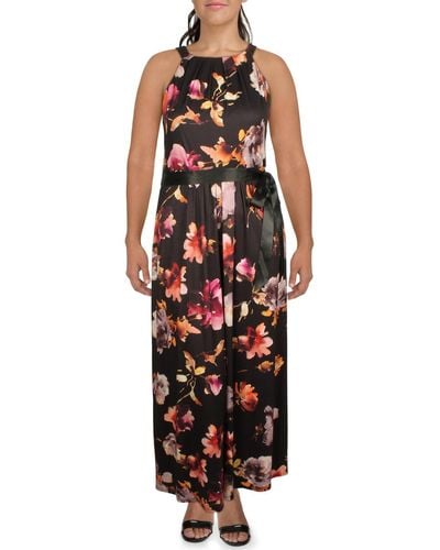 SLNY Floral Halter Maxi Dress - Black