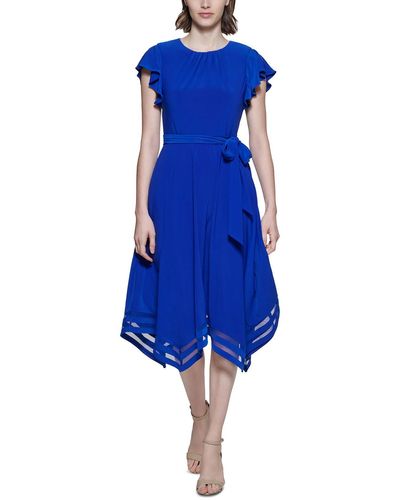 Jessica Howard Petites Handkerchief-hem Knee Midi Dress - Blue