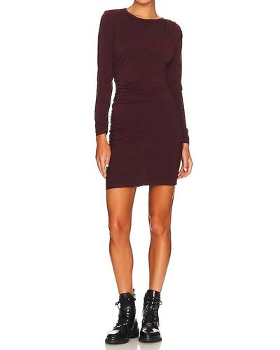 Sundry Ruched Long Sleeve Mini Dress - Red