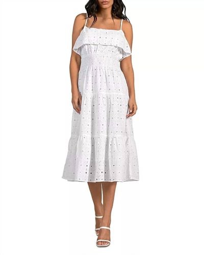 Elan Eyelet Tiered Midi Dress - White