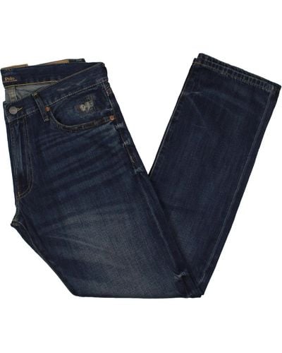 Polo Ralph Lauren Varick Straight Leg Distressed Slim Jeans - Blue