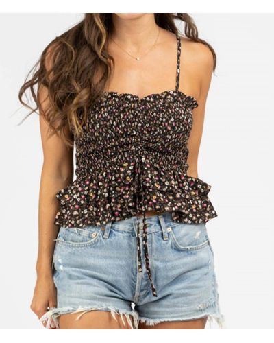 She + Sky Print Ruched And Smocked Top Cami - Black