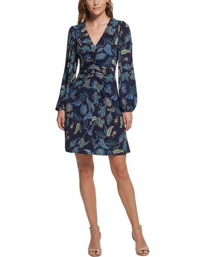 Vince Camuto Floral Print Ruched Mini Dress - Blue