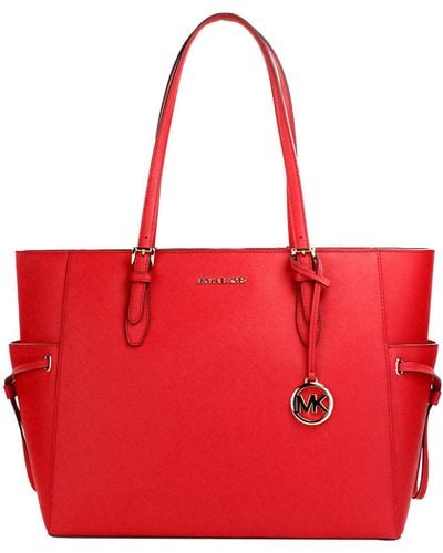 Michael Kors Gilly Large Bright Leather Drawstring Travel Tote Bag Purse - Red