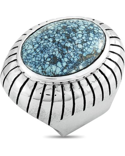 King Baby Studio Silver And Spotted Turquoise Ring - Blue