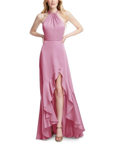 Social Bridesmaid Slit Polyester Halter Dress - Purple