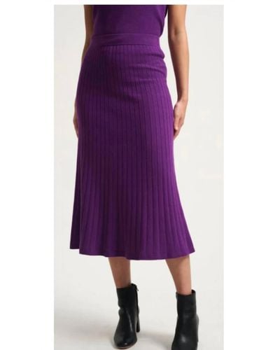 White + Warren Silk Cotton Ribbed A Line Skirt - Purple