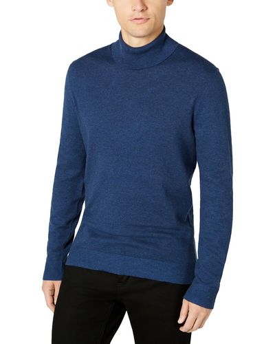 Alfani Tucker Regular Fit Ribbed Trim Turtleneck Sweater - Blue