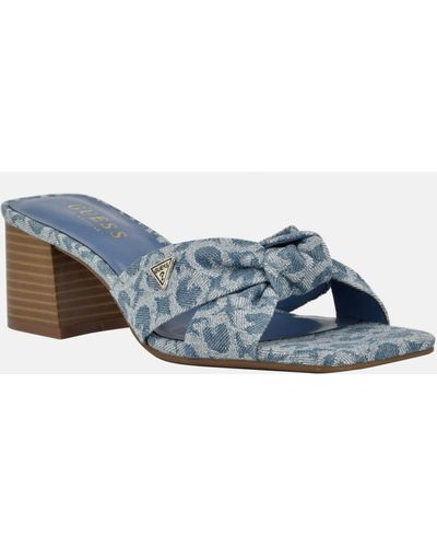 Guess Factory Outdo Logo Denim Knotted Sandals - Blue