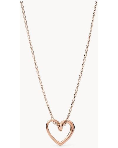 Fossil Rose Gold Stainless Steel Pendant Necklace - Pink