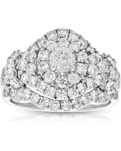 Vir Jewels 2 Cttw Diamond Wedding Engagement Ring Set 14k White Cluster Bridal Design - Metallic