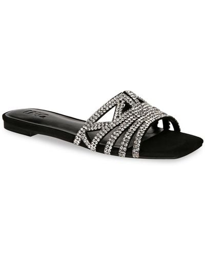 INC Tianah Rhinestone Slip On Slide Sandals - Black